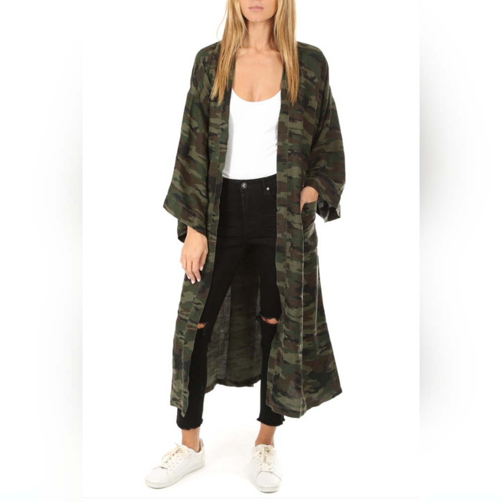 RABENS SALONER* long viscose camo print 2 pkt duster kimono jacket o/s